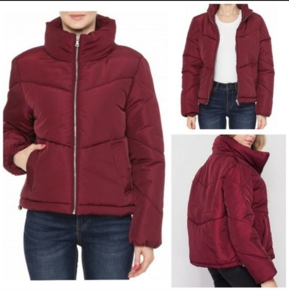 NWOT Burgundy Red Puffy Winter Coat Jacket Pink - Picture 1 of 3